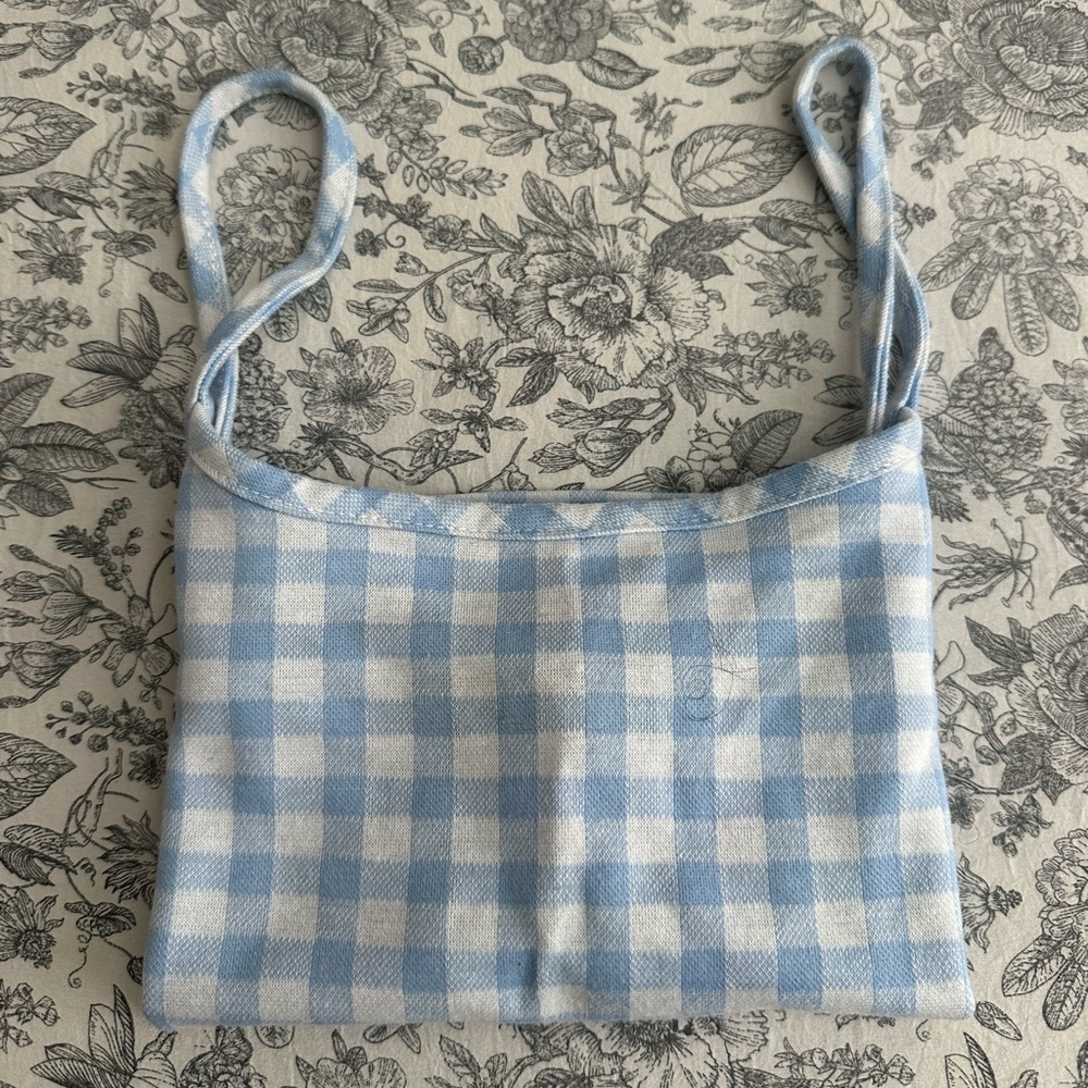 Blue and White Gingham Checkered Bag
